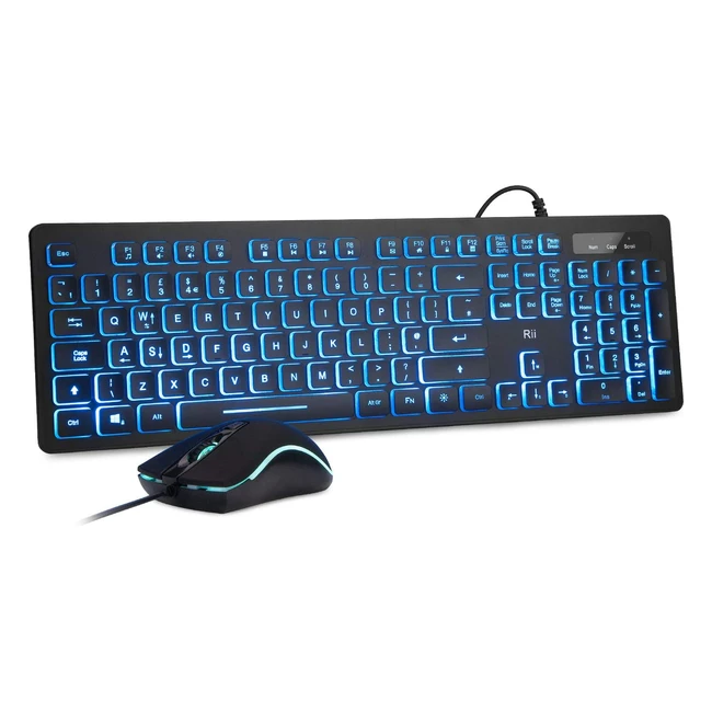 RII RK105 Backlit Keyboard and Mouse Bundle - Full Size UK Layout - Three Color 