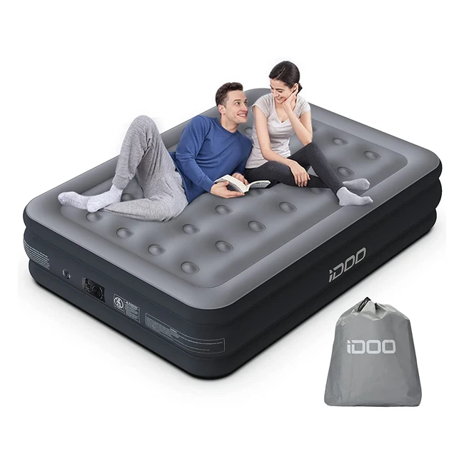 Idoo Double Size Air Bed with Built-in Pump - Quick Inflation/Deflation - Portable Camping & Travel Mattress - 193x137x46cm - 295kg Max