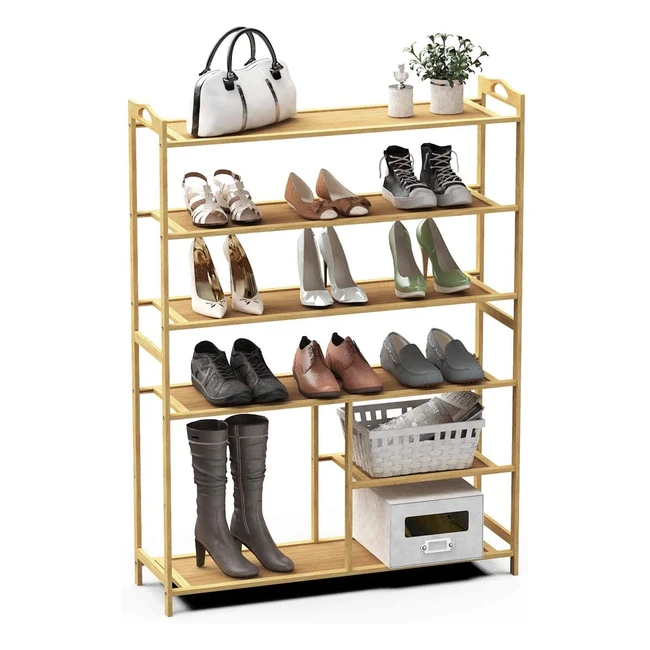 Lesfit 6 Tier Bamboo Shoe Rack Organizer - Holds 20 Pairs of Shoes  2 Pairs of 