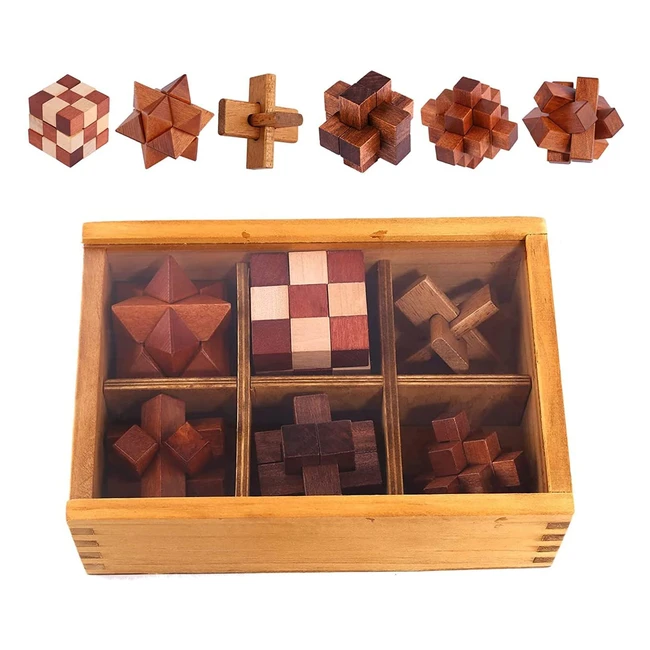 Holzsammlung Set of 6 3D Wooden Brain Teaser Puzzles - Perfect Gift for Adults 