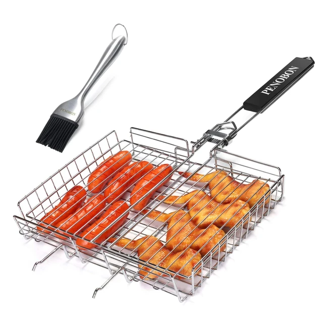 Penobon Fish Grilling Basket - Portable Stainless Steel BBQ Grill for Fish Vege