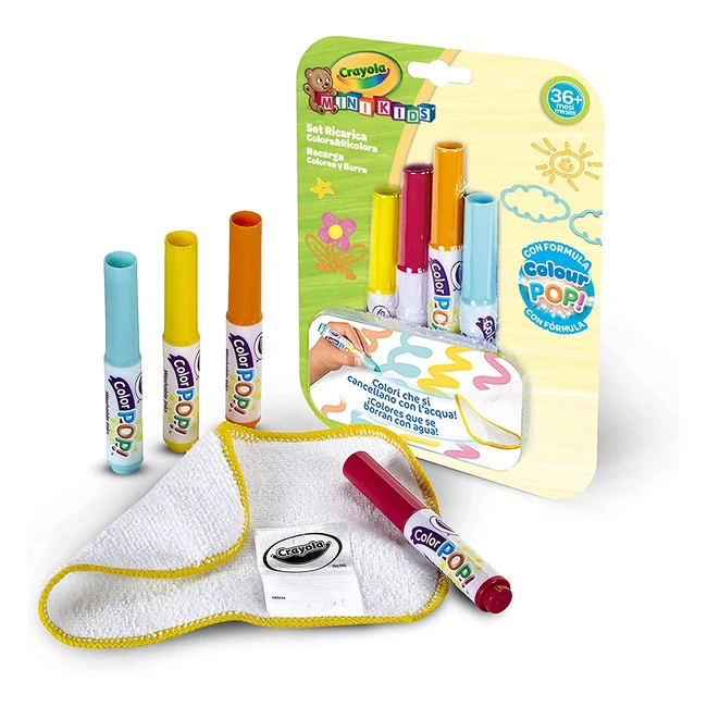 Kit rechargeable Crayola Mini Kids avec 4 feutres lavables et chiffon de nettoya