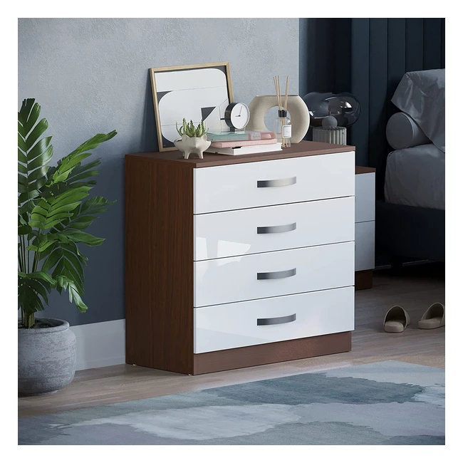 Movian Hulio High Gloss 4 Drawer Chest - White/Walnut - Ample Storage Space - Sturdy Construction