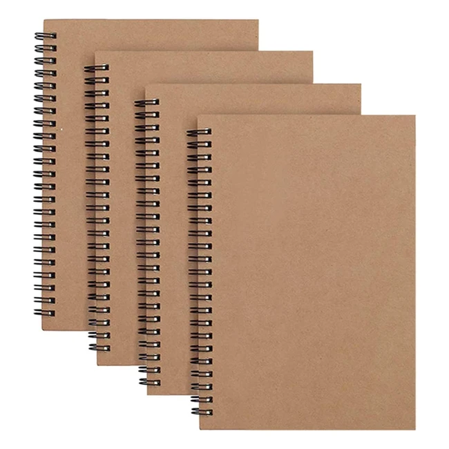 4 Pack Spiral Notepad A5 Kraft Cover Notebook - 100 Pages Perfect for Travel  