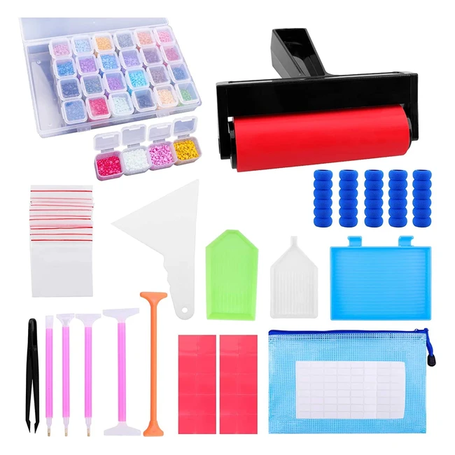85pcs Spikg 5D Diamond Painting Kit w Roller Pens and Storage Box for Adults 
