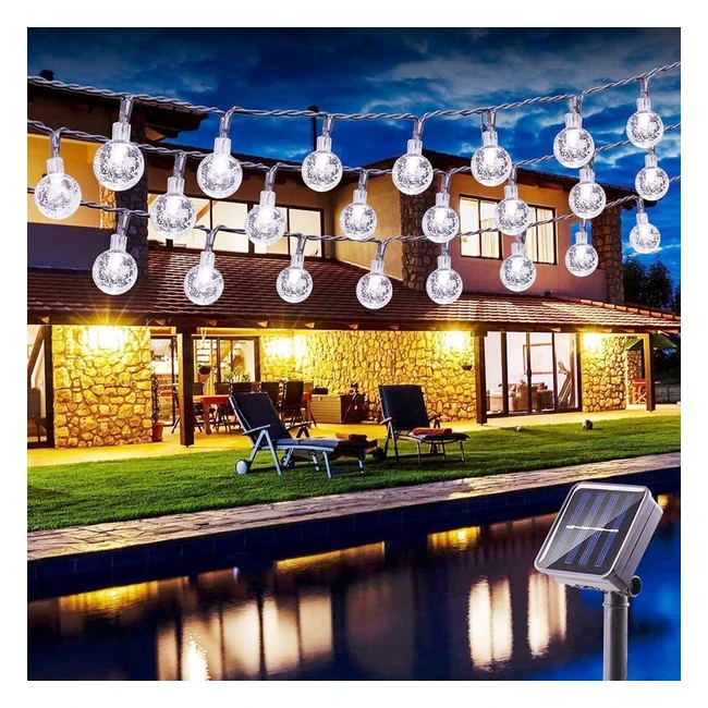 Guirlande Lumineuse Solaire 65m 30 LED Boules de Cristal - 8 Modes Étanche avec Mémoire pour Jardin Cour Fête Mariage Balcon Noël
