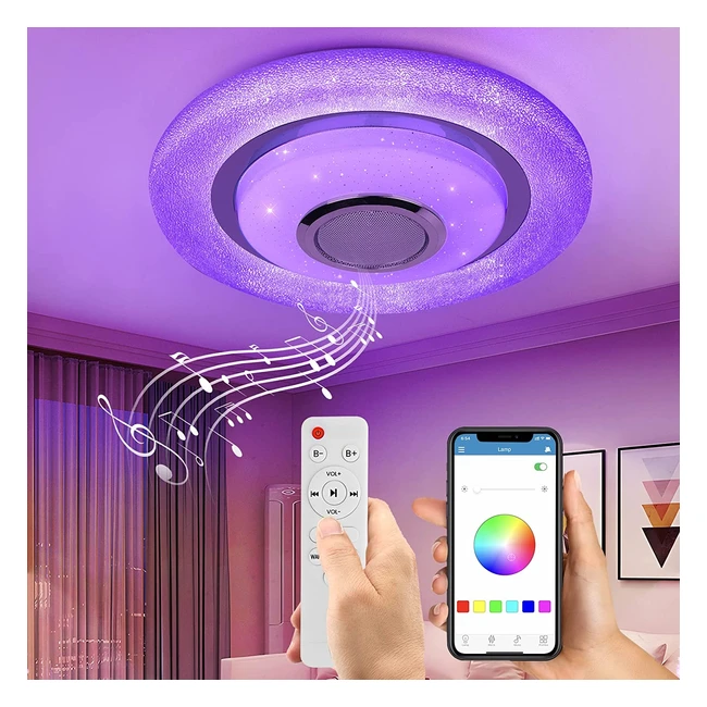 Plafón LED RGB con altavoz Bluetooth - Control remoto y de aplicaciones - Luz moderna para cocina y dormitorio - Wayrank