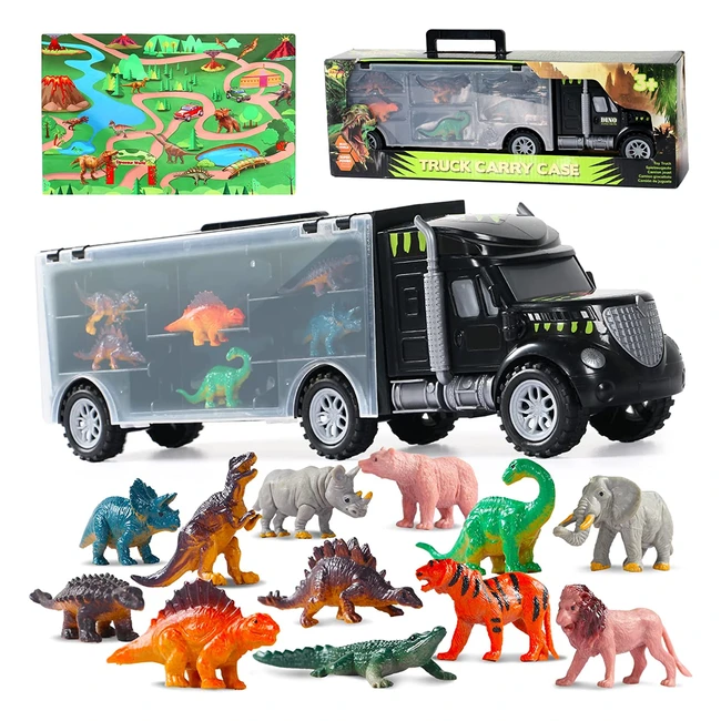 Juguete de Dinosaurios con Camión y Tapete - 12 Piezas Animales - Juegos Educativos - Regalo Niños 3-5 Años