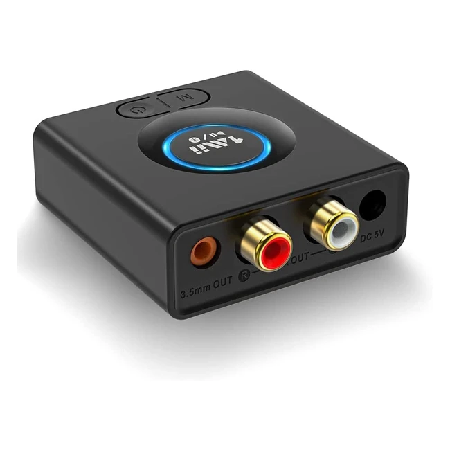 Receptor Audio Bluetooth 50 1mii - Adaptador de Baja Latencia con Salida RCA/Jack Aux 3.5mm para Altavoz y Amplificador - 12 Horas de Batería