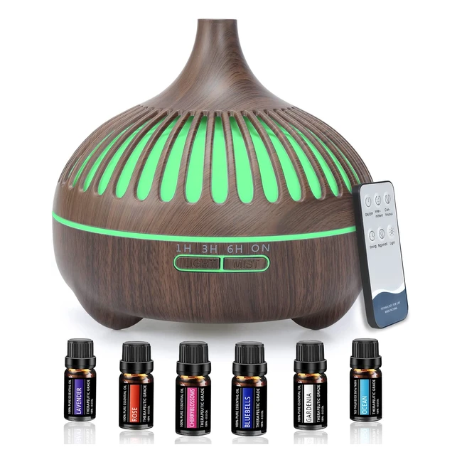 550ml Essential Oil Diffuser with 6 Oils, 7 Mood Lights, and 4 Timers - Perfect for Home, Office, Yoga