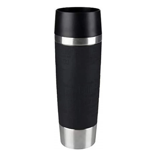 Travel Mug Grande Schwarz 0,5L - Hochwertiger Isolierbecher aus Edelstahl mit Silikonmanschette und 360° Trinköffnung
