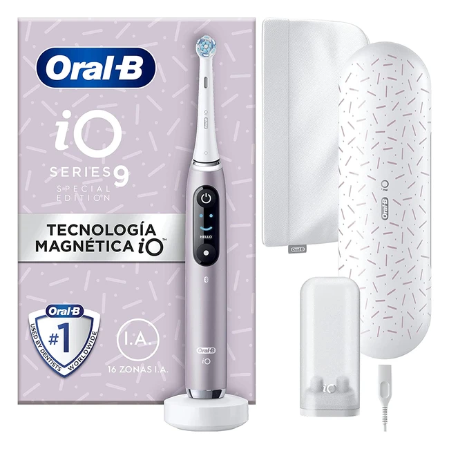 Cepillo de dientes eléctrico Oral-B io9 recargable con tecnología magnética IO, pantalla a color y estuche de viaje - Edición especial cuarzo rosa