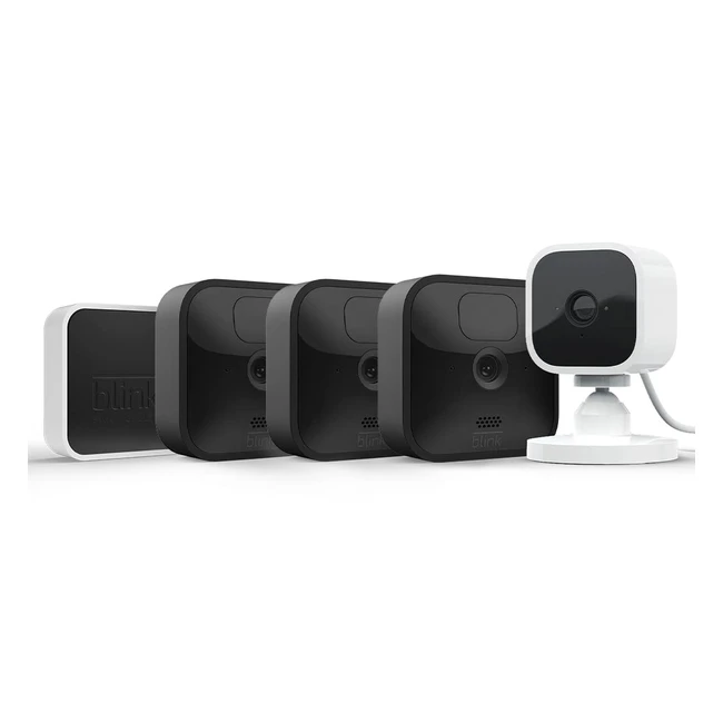 Blink Outdoor & Mini Bundle: Witterungsbeständige HD-Überwachungskamera (3 Kameras) & Smarte Plug-In Überwachungskamera für Innen (1 Kamera) - Funktioniert mit Alexa