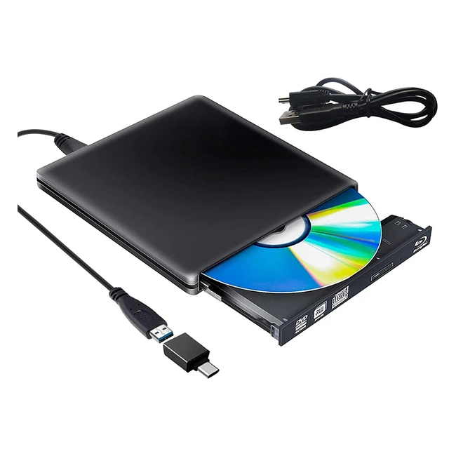 External Blu Ray DVD Drive 3DUSB 3.0 Burner Reader Slim BD CD DVD RW ROM for PC Mac Windows - Black