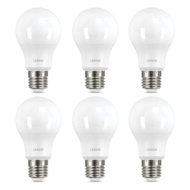 Linkind LED E27 Edison Screw Bulb 8W 840 Lumens Pack of 6 - Daylight White 5000K