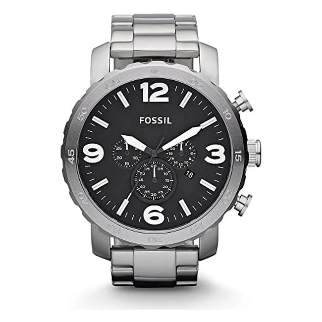 Fossil Nate Men's Watch - Stainless Steel Strap, Quartz Chronograph Movement, 50mm Case