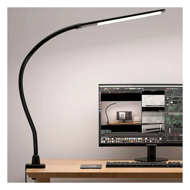 Lampe de bureau LED Hokone - Commande tactile, 4 modes de couleur, 5 niveaux de luminosité, protection des yeux, pince 10W fonction mémoire noire