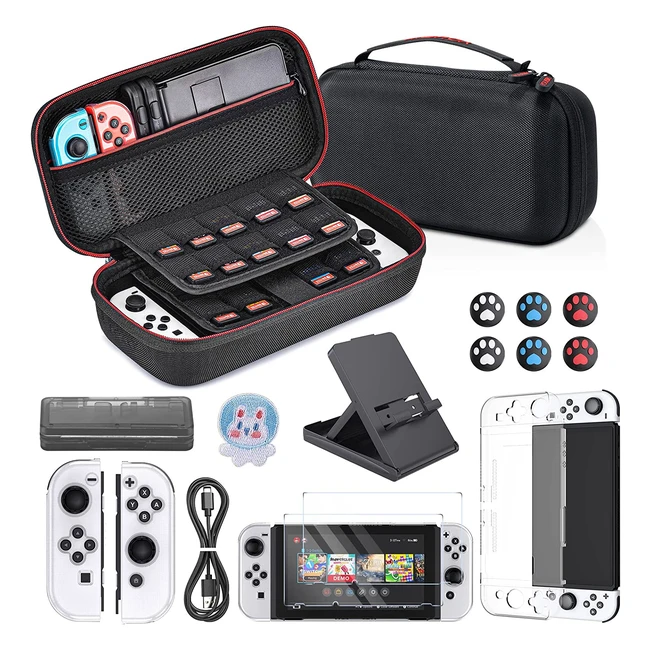 Younik Switch OLED Accessories Bundle - 16 in 1 Kit with Carrying Case Screen P