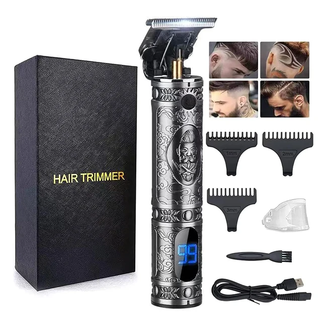 Professional Hair Trimmer for Men - Cordless Rechargeable Zero Gapped LED T-B