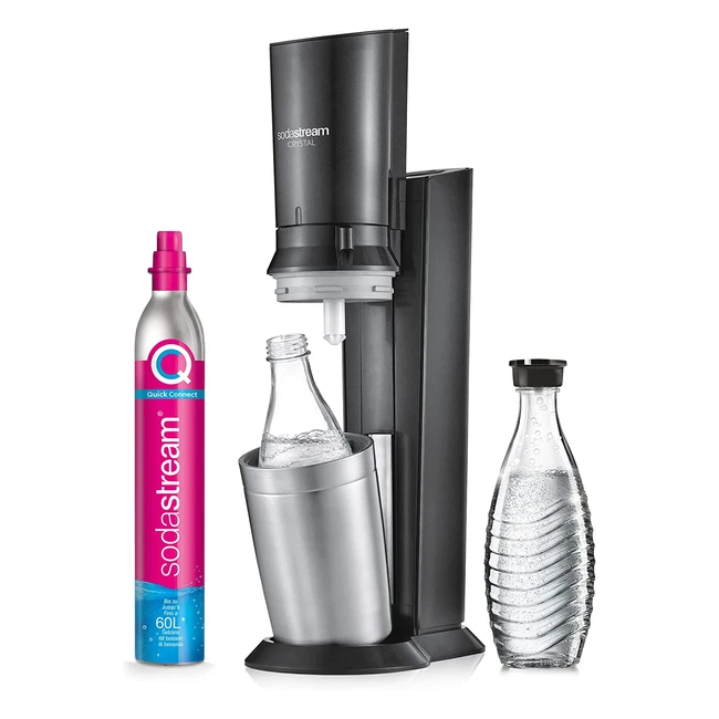 Sodastream Crystal 30: Wasser-Sprudler mit 1x QuickConnect CO2-Zylinder und 2x Glas-Karaffen in Silber-Schwarz-Titan, 45cm