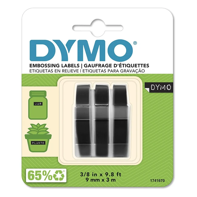 Dymo S0847730 - Etichette autoadesive in vinile 9mm x 3m bianco su nero confezi