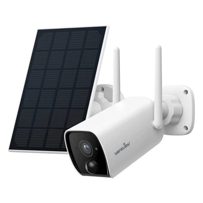 Camera de surveillance exterieure sans fil Wansview 2K avec batterie et panneau solaire - Alertes instantanees, vision nocturne, audio bidirectionnel, compatible Alexa