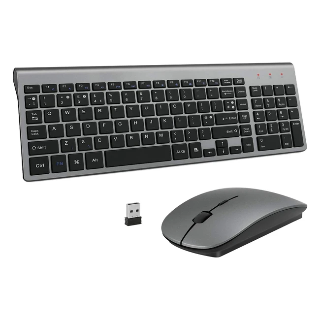 Wireless Keyboard and Mouse Set - Compact Fullsize UK Layout with USB Nano Receiver