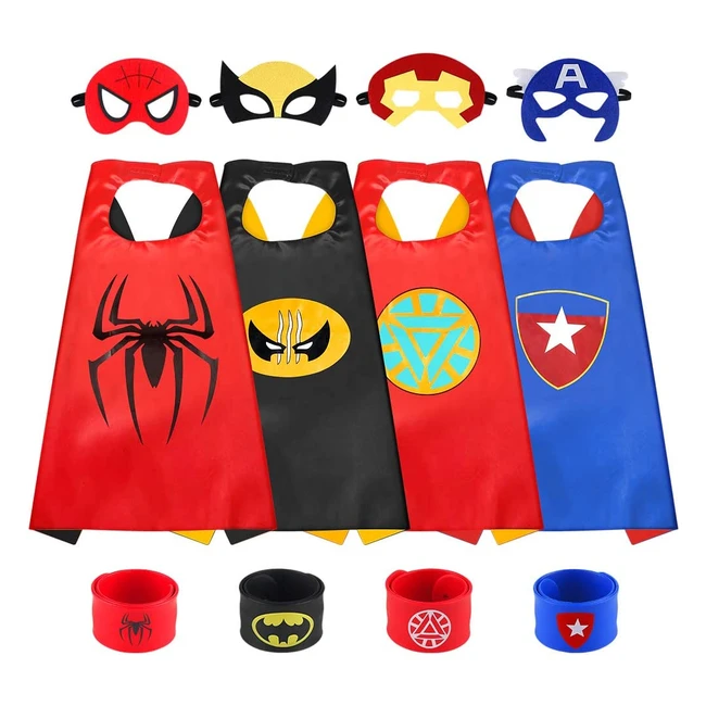 Sinoeem Superhero Capes for Kids - 4pcs Set with Masks  Bracelets - Ages 3-10