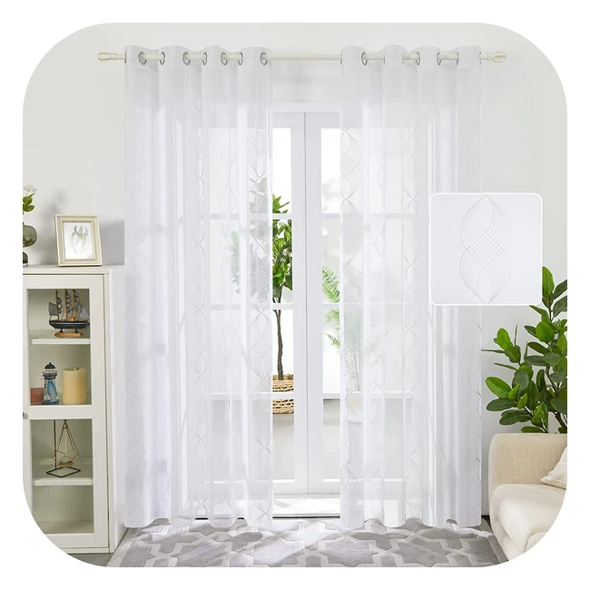 Lot de 2 rideaux voilage grande largeur blanc effet lin avec motif broderie - Umi 140x290cm