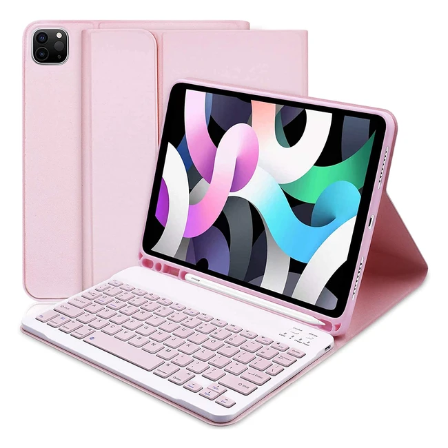 Slim Smart Keyboard Case for iPad Air 5th Gen 2022/ Air 4th Gen 2020 10.9 inch/Pro 11 2018 with Detachable Wireless Keyboard and Pencil Holder - Pink