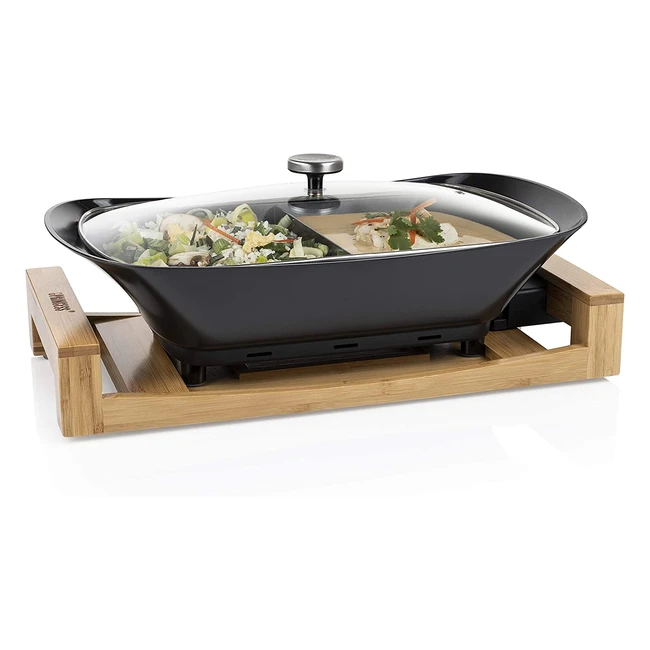 Princess Multi Cook Skillet with Bamboo Housing and Ceramic Pans - 1600W, 4L, Adjustable Thermostat