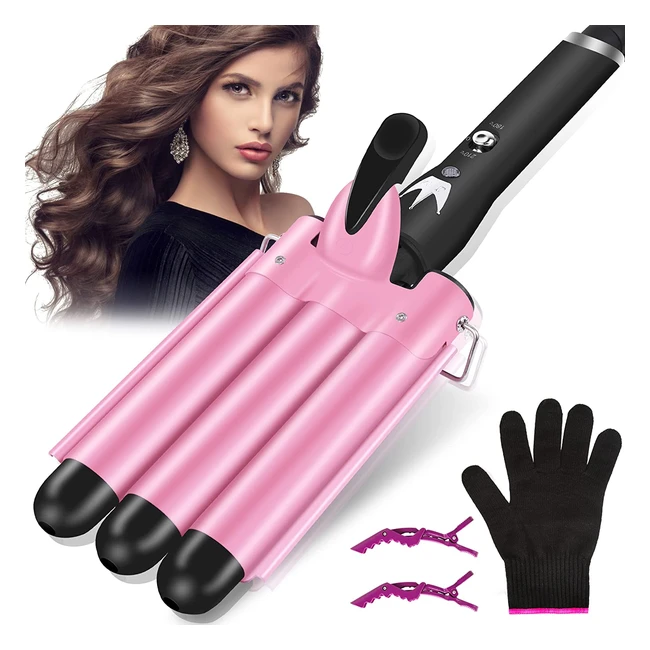3 Barrels Hair Curler 25mm - Mermaid Waves Curling Wand with 2 Temperature Contr