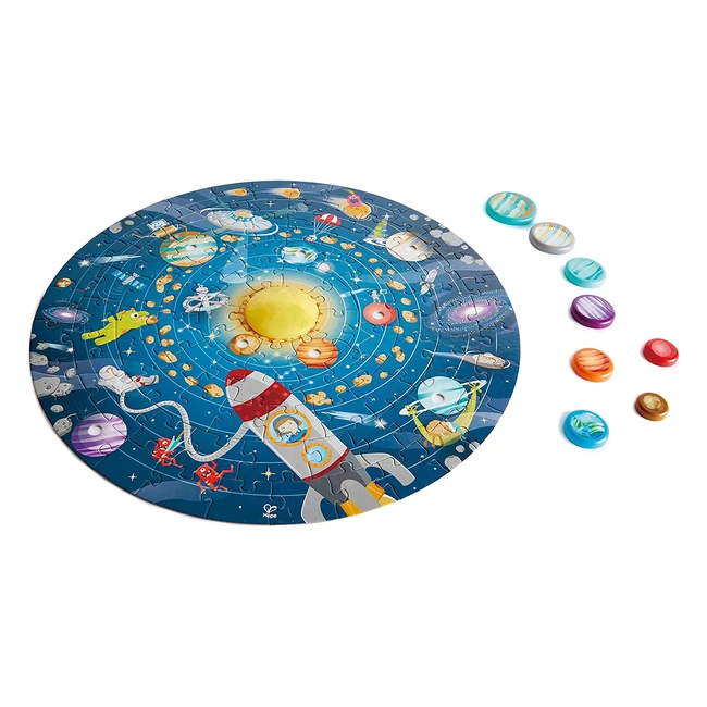 Hape Solar System Puzzle - LED Sun Solid Wood Pieces Educational Toy for Kids