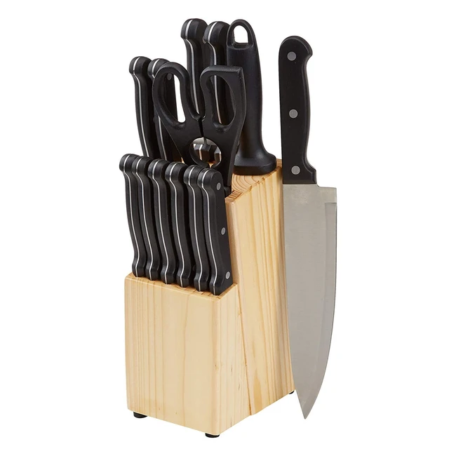 Amazon Basics Messerblock Set mit 14 Teilen, inkl. Schere, Messerschärfer und 11 Messern aus hochwertigem Carbonstahl