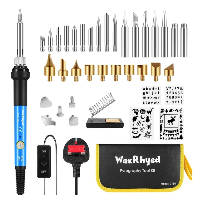 Pyrography Pen Kit 40pcs - Wood Burning & Soldering Iron Kit 60W with Adjustable Temp & On/Off Switch - 33 Wood Burning Attachments for Soldering & Burning Tool on Wood and Leather