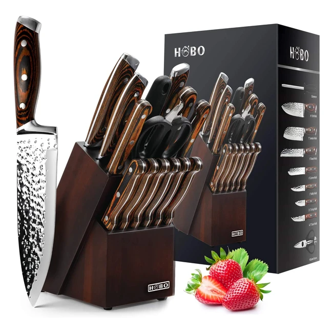 15-Piece Japanese Knife Set with Block - High Carbon Stainless Steel - Wooden Ha
