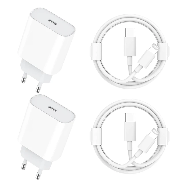 Chargeur rapide USB-C pour iPhone 14/13/12/11 Pro Max avec câble de 2m - 20W adaptateur mural secteur