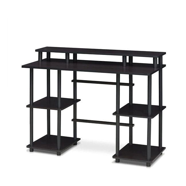 Furinno Computer Desk - Wood EspressoBlack - Ample Storage Space - Easy Assembl