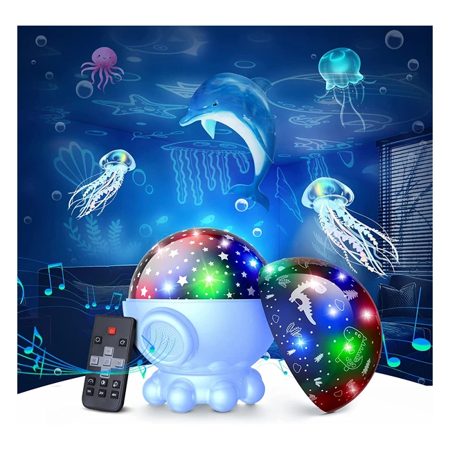 Ocean Night Light Projector for Kids - 360 Rotation, 17 Light Modes, 9 Lullaby Songs, Remote Control - Christmas Gift