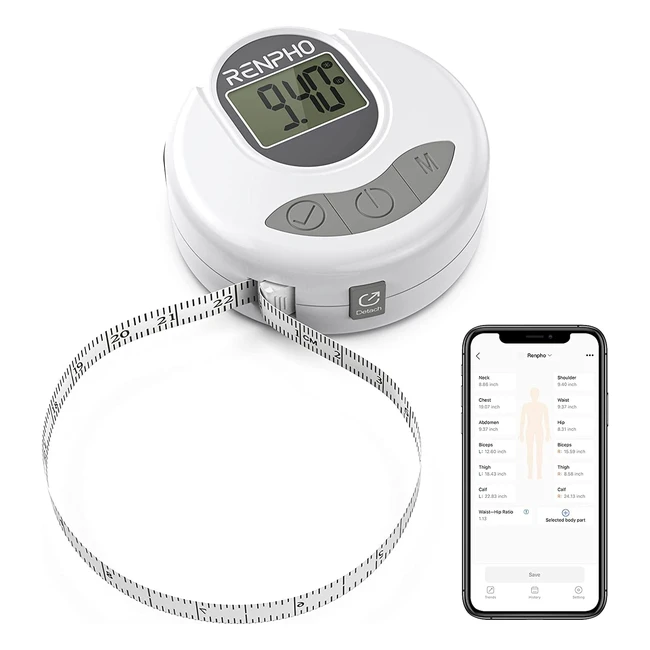 Renpho Smart Bluetooth Digital Body Measuring Tape - Easylock Hook, Auto-Accurate, Track Weight Loss, Muscle Gain, Fitness, Bodybuilding