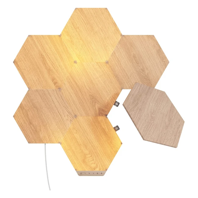 Nanoleaf Elements Hexagon Starter Kit - Wood Look LED Smart Light Panels #7, Dimmable, Modular, WiFi, Alexa/Google/Apple Compatible