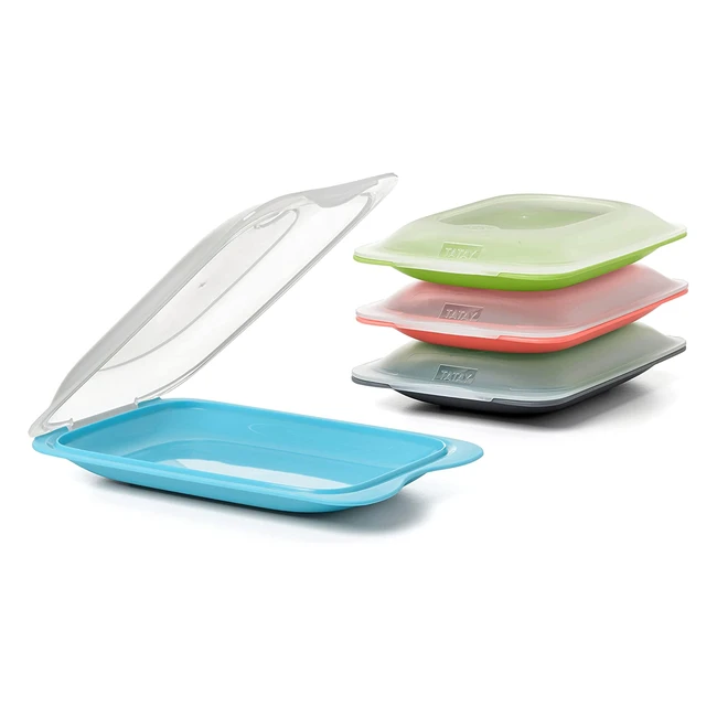 Tatay Fresh Mini Food Storage Boxes - BPA Free, Reusable, Stackable, Dishwasher & Microwave Safe - Blue & Green - 12x31x18cm