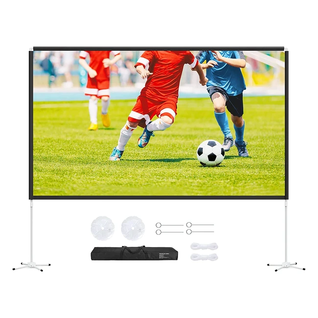 120 Inch 16:9 HD Projector Screen with Stand, Portable Double-Sided Front/Rear Projection Movie Screen for Home Theater, Office Presentation, 4K, Carry Bag Included