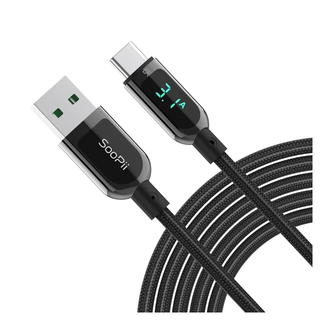 Cavo USB C03M Soopii in Nylon Intrecciato per Ricarica Rapida Tipo C 3.1A con Display a LED per Huawei e Samsung