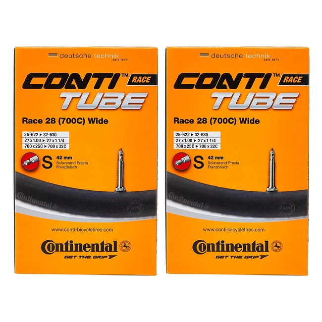 Continental Unisex Race Tube Wide 28 Inner Black Pack of 2 - Removable Core, Presta Valve