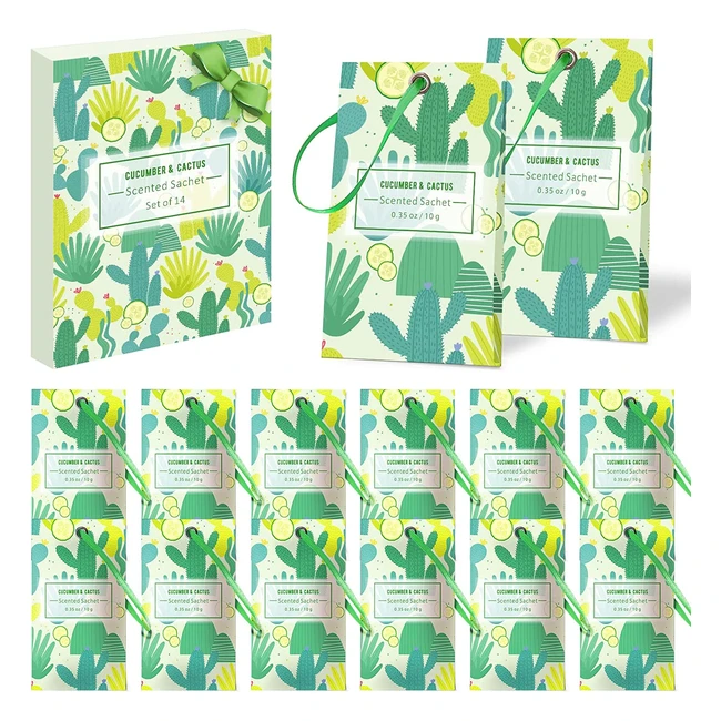 14-Pack Scented Sachets for Wardrobe, Closet, Drawers & More - Cucumber Cactus Fragrance