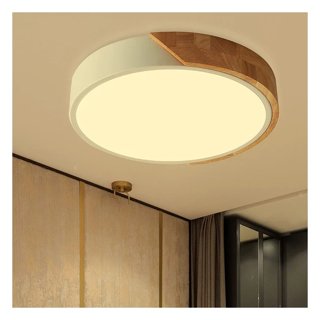 Lámpara de techo LED moderna de madera redonda Niceme 24W 3000K blanco cálido 30cm para cocina, sala de estar, dormitorio, pasillo y comedor