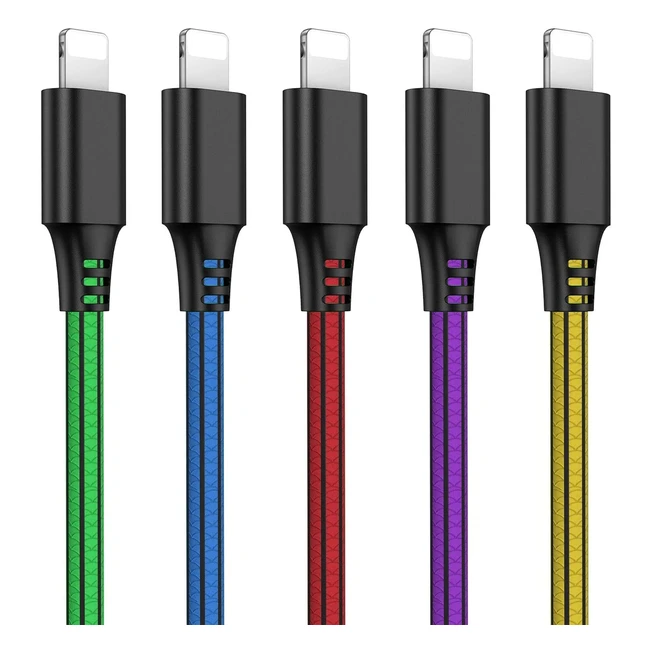 Lot de 5 cbles de charge Schitec pour iPhone - 2m - Charge rapide - Compatible