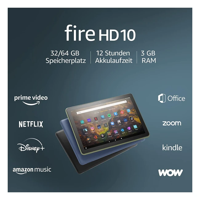 Fire HD 10 Plus Tablet - 10.1 Zoll Full HD, 64 GB, kabelloses Laden
