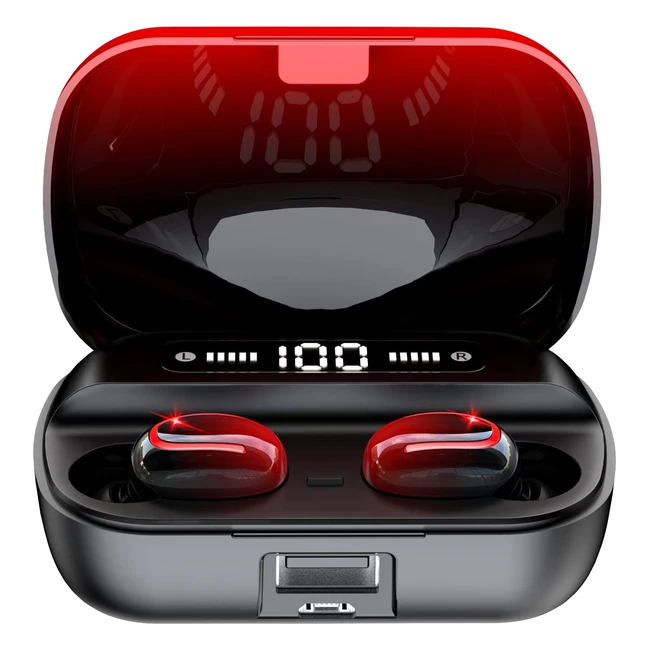 Wireless Earbuds Bluetooth Headphone with Mic, Stereo Sound, Noise Cancelling, Waterproof - 150h Playtime for iPhone Android - Red